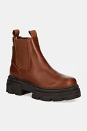 Botki damskie - Tommy Hilfiger sztyblety COMBAT LEATHER LOW CHELSEA damskie kolor brązowy na platformie FW0FW08089 - miniaturka - grafika 1