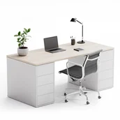 Zestawy mebli biurowych - PLAN Zestaw BLOCK B03, biały/naturalny dąb 611442 - miniaturka - grafika 1