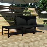 Meble ogrodowe - vidaXL 3-cz. zestaw wypoczynkowy do ogrodu, z poduszkami, PVC, czarny - miniaturka - grafika 1