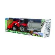 Samochody i pojazdy dla dzieci - Teama TOYS traktor-spychacz z przyczepą czerwony 1:32 - miniaturka - grafika 1