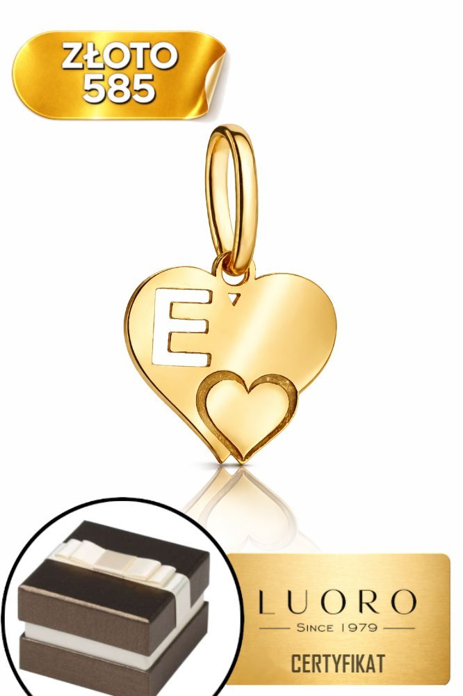 ZAWIESZKA ZŁOTA 585 14K LITERKA E SERDUSZKO 15 MM DELIKATNA ELEGANCKA