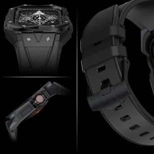 Kingxbar CYF140 2w1 pasek Apple Watch Ultra, SE, 8, 7, 6, 5, 4, 3, 2, 1 (49, 45, 44, 42  mm) z wbudowanym pancernym etui ze stali nierdzewnej czarny - Akcesoria do smartwatchy - miniaturka - grafika 4