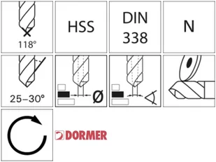 Wiertło kręte HSS DIN338N11,5mm 118G typ N 4xD A002 TiN Tip DORMER (5 szt.) - Wiertła - miniaturka - grafika 4