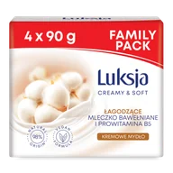 Mydła - Oczyszczające mydło w kostce z mleczkiem bawełnianym Luksja 4x 90 g - miniaturka - grafika 1