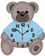 Zegary - Miś w sweterku zegar ścienny dla dzieci bezgłośny niebieski / Epokoik - miniaturka - grafika 1