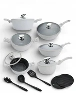 Zestawy garnków i patelni - KOMPLET GARNKÓW MARMURKOWYCH 15EL. POWŁOKA GRANITOWA INDUKCJA GAZ SZARE - miniaturka - grafika 1