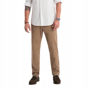 Męskie spodnie chino REGULAR FIT - ciemnobeżowe V2 OM-PACP-0184 XXL - Spodnie męskie - miniaturka - grafika 1