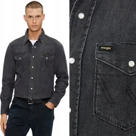Koszule męskie - Wrangler 27MW MEN'S WESTERN SHIRT Black Jack czarna koszula jeansowa M - miniaturka - grafika 1