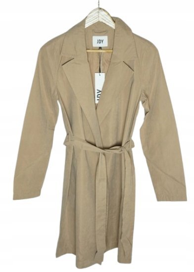 JDY PŁASZCZ KLASYCZNY Z PASKIEM BEŻOWY Z PASKIEM S K_A