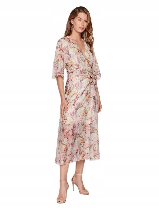 GUESS SUKIENKA MIDI KOPERTOWA Z PASKIEM W KWIATY 44 12CA