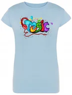 Koszulki i topy damskie - T-Shirt damski kolorowy nadruk MUSIC r.M - miniaturka - grafika 1