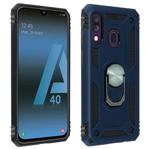 Samsung Galaxy A40 Etui Bi Material Sztywne Miękkie Magnetyczne Podstawka z Pierścieniem Ciemnoniebieskie - Etui i futerały do telefonów - miniaturka - grafika 1