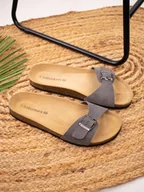 Klapki i japonki męskie - BABUNKERS Family Skórzane klapki w kolorze szarym - miniaturka - grafika 1