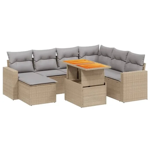 Zestaw mebli ogrodowych z rattanem PE, beżowy, wymiary: 100 x 55 x 44/73 c