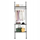 Wieszaki i stojaki - Garderoba Teleskopowa Wieszak na ubrania Regał 2 półki Czarny KLS07-SCH - miniaturka - grafika 1