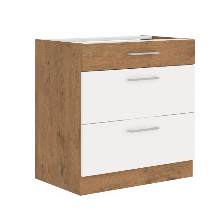 Kondela Szafka kuchenna dolna Vega D80 3S BB - dąb lancelot/biały wysoki połysk