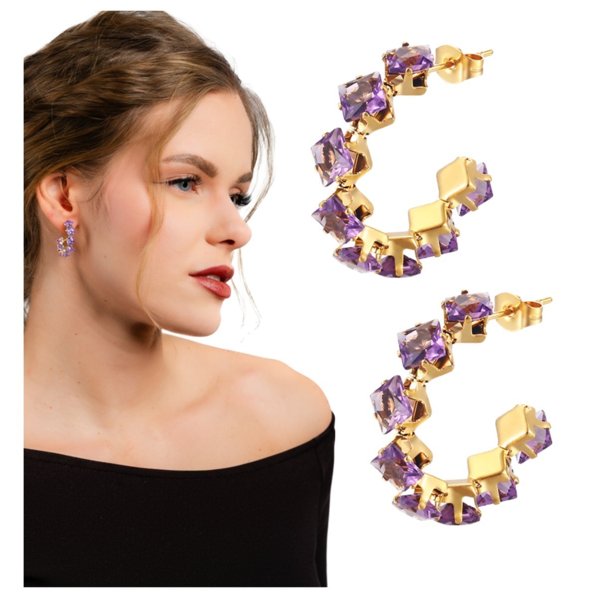 Kolczyki Sztyfty Złote z Cyrkoniami ze Stali Chirurgicznej 316L Pozłacane