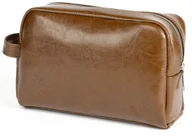 Akcesoria podróżnicze - Męska Podróżna Kosmetyczka 100% Skóra naturalna wodoodporna brązowa koniak - miniaturka - grafika 1