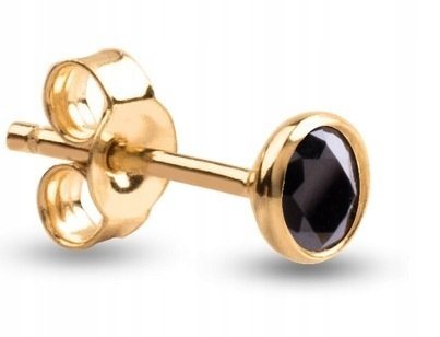 KLASYCZNY ZŁOTY POJEDYNCZY KOLCZYK Z CZARNYM KAMIENIEM ONYKS 14KT 585