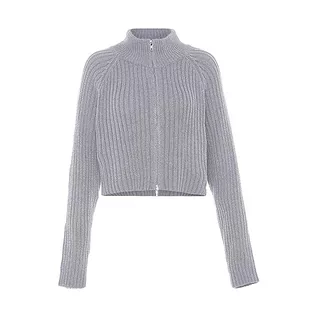 Swetry damskie - Libbi Damski kardigan prążkowany jasnoszary melanż XL/XXL, jasnoszary melanż, XL - grafika 1