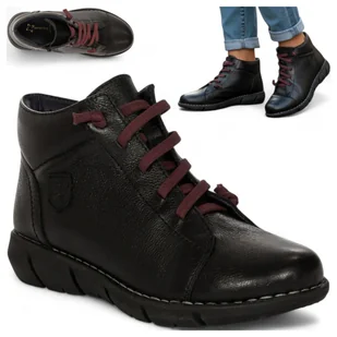 Damskie Półbuty Maciejka SKÓRZANE Sportowe Trzewiki Sznurowane Czarne 38 - Półbuty damskie - miniaturka - grafika 1