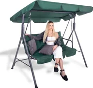 Huśtawki - Springos Huśtawka ogrodowa z daszkiem, 3-osobowa metalowa z materacem i poduszkami zielona UNIWERSALNY - miniaturka - grafika 1
