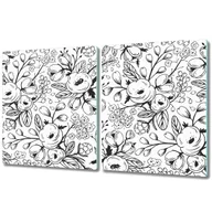 Deski do krojenia - Dwuczęściowa Deska Kuchenna ze Wzorem - 2x 40x52 cm - Czarno-białe kwiaty - miniaturka - grafika 1