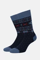 Skarpetki męskie - Skarpety Świąteczne Granatowo-Niebieskie Ze Wzorem Norweskim - miniaturka - grafika 1