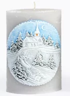 Świece - Lumarko Świeca Pejzaż Zimowy Elipsa 10x6,5x15cm Parafinowa Szara! - miniaturka - grafika 1