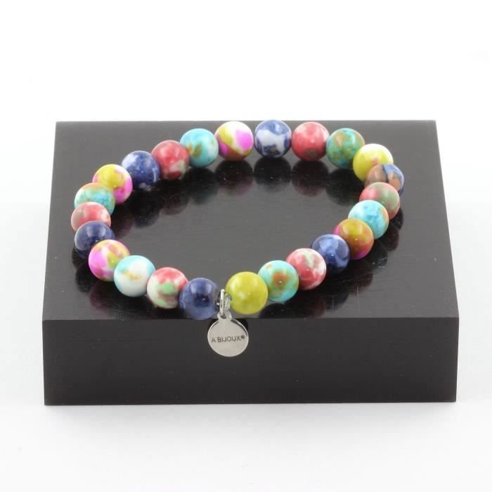 Bransoletka z jaspisów w kolorze różowym żółtym, pomarańczowym niebieskim i niebieskim - ABIJOUX - Kamienie naturalne - 8mm