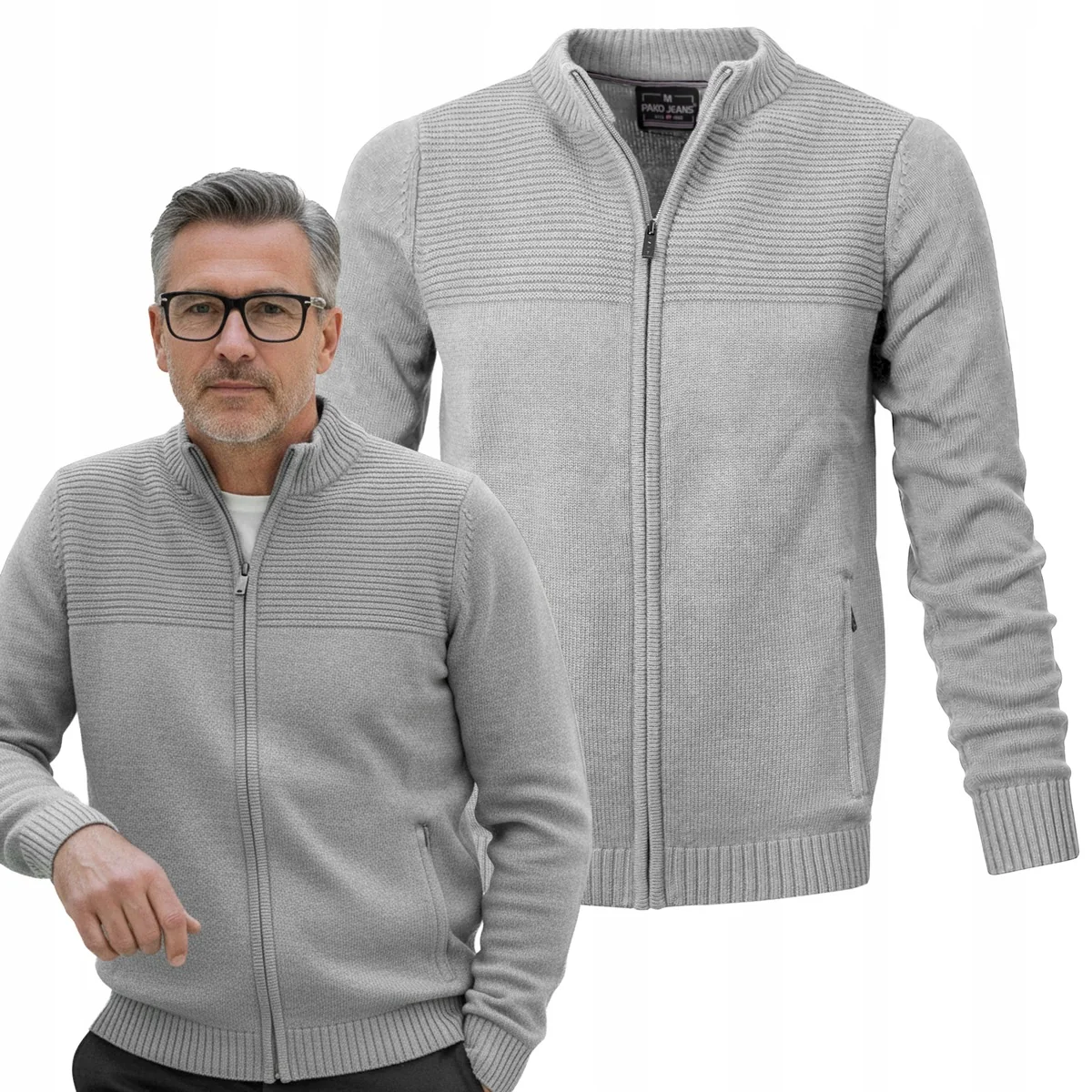 SWETER Męski ROZPINANY Kardigan na Zamek JASNOSZARY Bawełniany Pako Jeans SWETER Męski ROZPINANY Kardigan na Zamek SZARY XL Bawełniany Pako Jeans