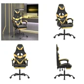 Fotele gamingowe - vidaXL Fotel gamingowy z podnóżkiem z czarnej i złotej sztucznej skóry - Fotel gamingowy - Krzesła gamingowe - Fotel biurowy - Krzesło - miniaturka - grafika 1