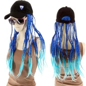 Ozdoby do włosów - Damska Czapka Z Daszkiem I Peruką  Afro Warkoczyki 40cm Niebiesko Błękitne - miniaturka - grafika 1