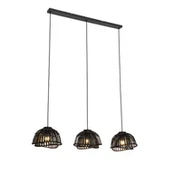Lampy sufitowe - QAZQA Orientalna lampa wisząca czarna bambusowa 3-punktowa - Pua - miniaturka - grafika 1