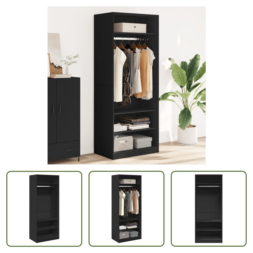 The Living Store Szafa czarna 80x50x200 cm Materiał drewnopochodny