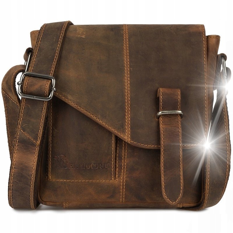 Torba Męska Skórzana Na Ramię Brązowa Elegancka Do pracy Beltimore N18