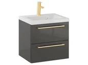 Szafki łazienkowe - Szafka Wisząca Z Umywalką RON 50 cm - Titan Wysoki Połysk - Uchwyty Złote Szczotkowane - miniaturka - grafika 1