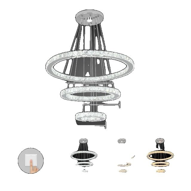 Kryształowy żyrandol, nowoczesny design, wisząca lampa wisząca, 20x40x60cm 3 pierścienie, ściemnialna