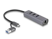 Stacje dokujące i replikatory portów - DeLOCK 3-portowy koncentrator USB 5 Gbps + Gigabit LAN z Metalowym złączem USB Type-C lub USB Typ-A sprawa - miniaturka - grafika 1