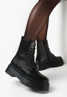 Czarne Botki Workery na Platformie ze Sznurowaniem Ixuelli - Botki damskie - miniaturka - grafika 1
