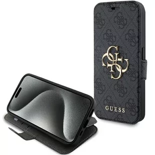 Guess GUBKP15L4GMGGR iPhone 15 Pro 6.1" szary/grey book 4G Metal Logo - Etui i futerały do telefonów - miniaturka - grafika 1
