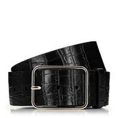 Paski - Damski pasek skórzany croco czarny - miniaturka - grafika 1