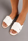 Klapki i japonki damskie - Białe Płaskie Klapki Wykończone Kwadratowym Noskiem Lorivia - miniaturka - grafika 1