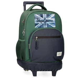 Pepe Jeans Jebb Plecak Compact 2 Wheels Green 33x44x21 cms Poliester 30,49L by Joumma Bags, Zielony, Talla única, Kompaktowy plecak 2 koła - Plecaki - miniaturka - grafika 1