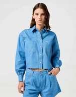 Koszule damskie - WRANGLER CUT OFF SHIRT COTTON CANDY BLUE 112362980 L - miniaturka - grafika 1