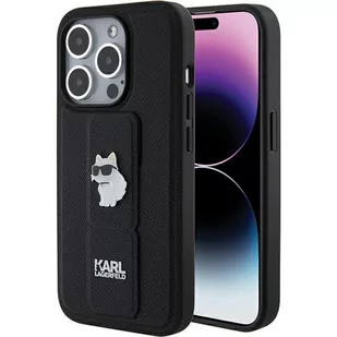 Etui Karl Lagerfeld KLHCP15LGSACHPK iPhone 15 Pro czarny/black hardcase Gripstand Saffiano Choupette Pins - Etui i futerały do telefonów - miniaturka - grafika 1