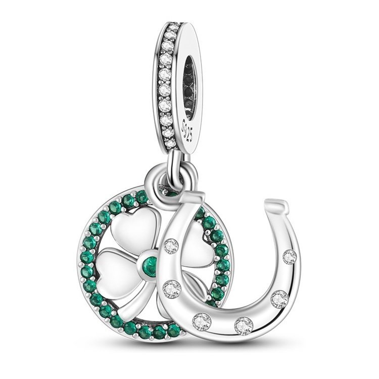 Zawieszka SREBRO 925 Charms koralik Szczęśliwa Koniczyna Podkowa