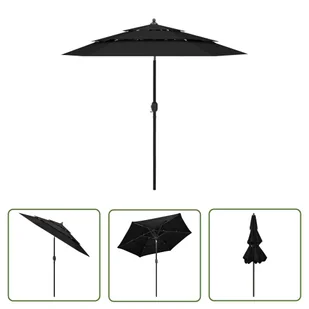 The Living Store 3-poziomowy parasol na aluminiowym słupku - czarny - 2 -5 m - Parasol Ogrodowy - Parasole ogrodowe - miniaturka - grafika 1