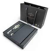 Zestawy piśmiennicze - Zestaw pióro Parker Sonnet Premium metal & black w pudełku z torebką Prezent na Dzień Ojca - miniaturka - grafika 1