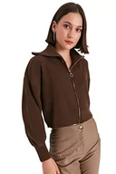 Swetry damskie - Trendyol Damski standardowy standardowy kardigan z dzianiny z wysokim dekoltem, Ciemny brąz, S - miniaturka - grafika 1